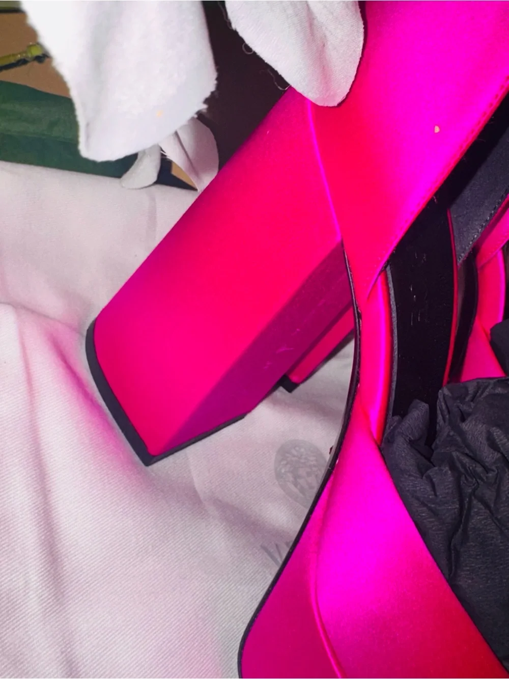Versace Hot Pink Platform Mary Jane Heels with Gold Chain Ankle Strap